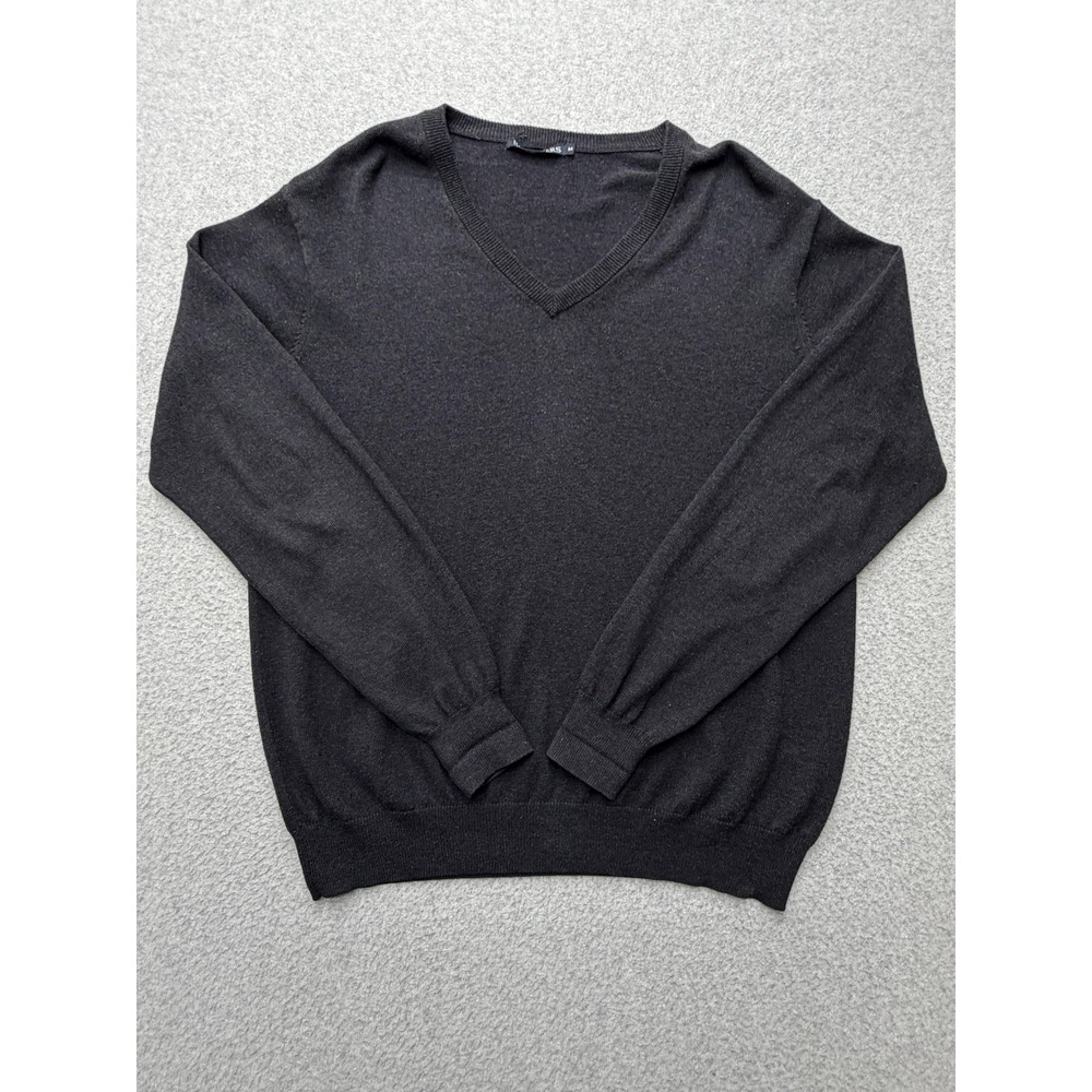 WoolOvers Sweater Mens Medium Gray V Neck Cotton‎ Cashmere Knit Pullover